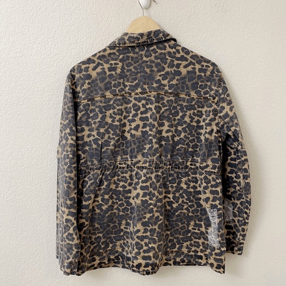 POL Size Small Faded Leopard Print Distressed Denim Jacket - Picture 4 of 6
